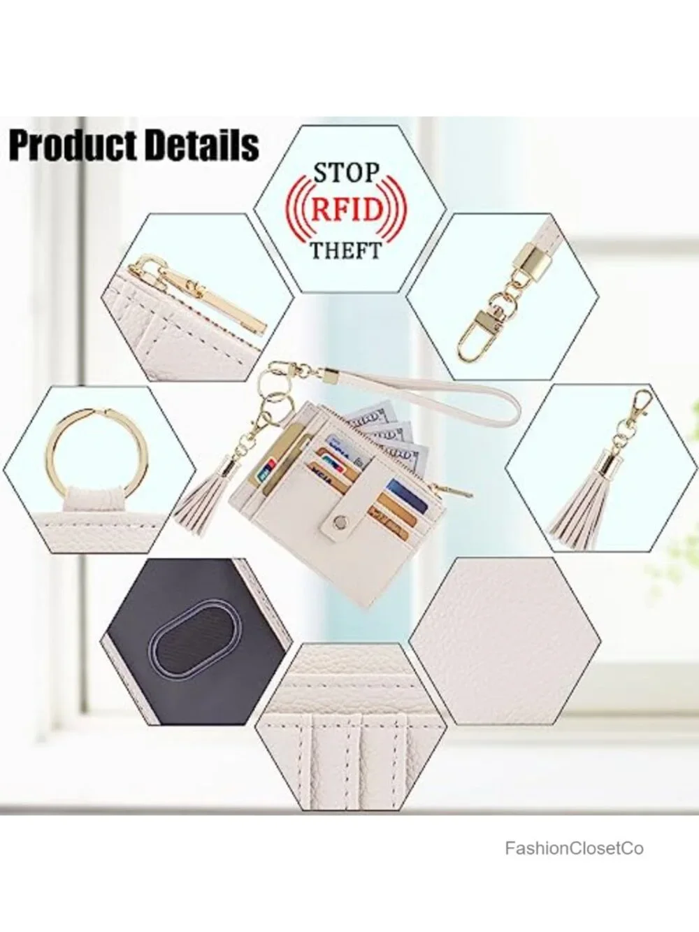 RFID Blocking Wristlet Keychain Wallet with Card Slots and Zipper Compartment
